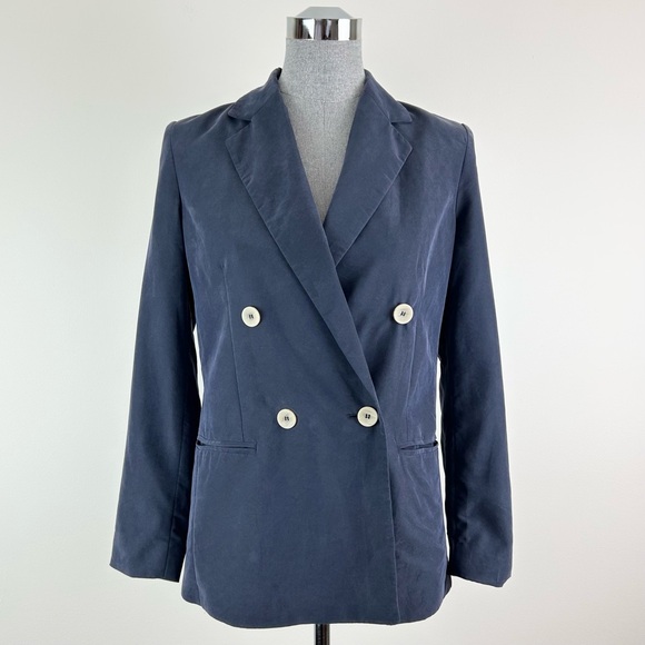 MNG Suit Washed Navy Double-Breasted Women's Blazer - Picture 1 of 8